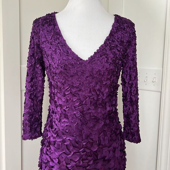 Theia Purple Floral Appliqué Dress Size 6 - Picture 3 of 12